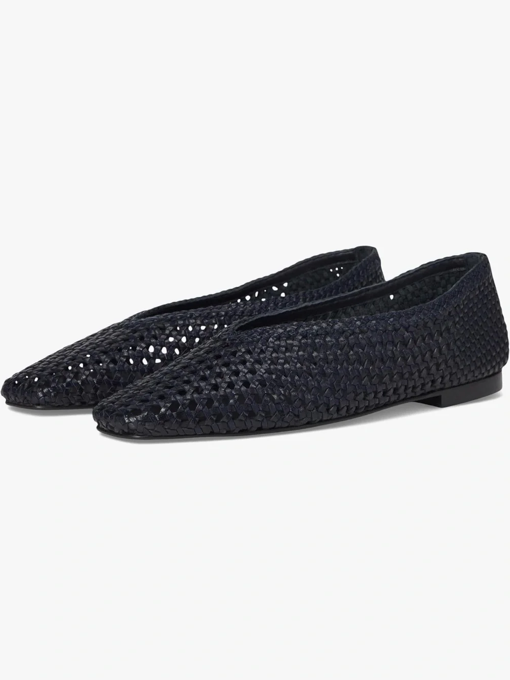 Navy Woven Leather Ballet Flats